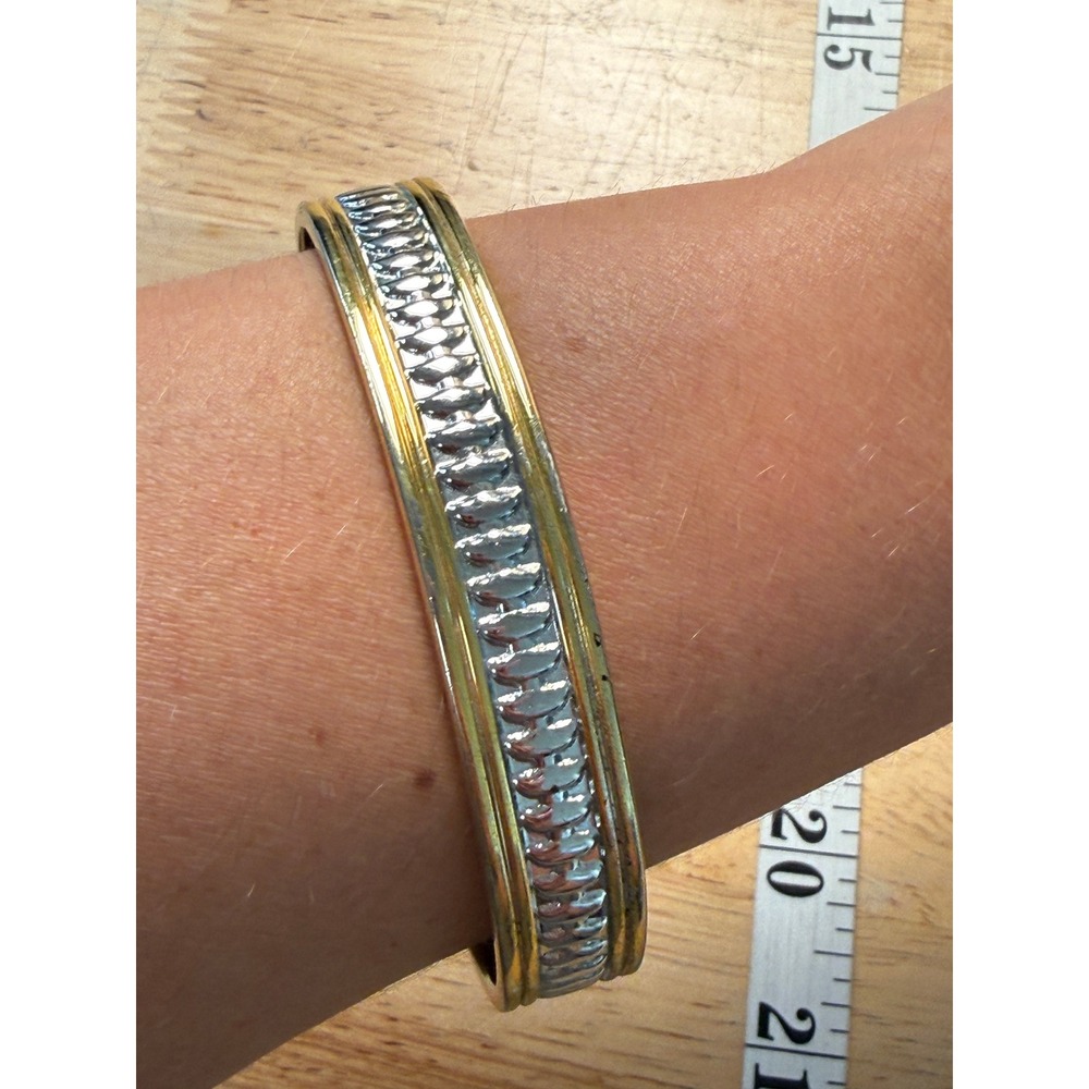 Gold Silver Two Tone Magnetic Cuff Bracelet Mixed Metal Retro Statement